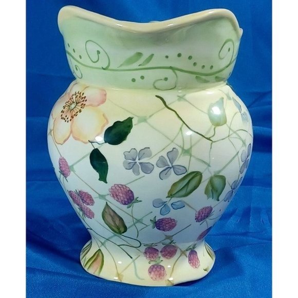 Vintage Tracy Porter Evelyn Floral Berries Ceramic Sangria Pitcher 3.5 Quart - Picture 4 of 7